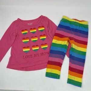 Toddler 2pc Pink Heart Pride Graphic LS Tee Rainbow Leggings Size 18-24m